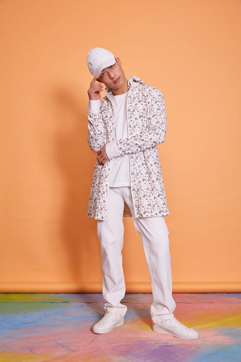 Lavanya Coodly Men > Apparel > Outerwear > Coats Lavanya Coodly Anthony Men's Wool Graffiti Print Knee-Length Jacket