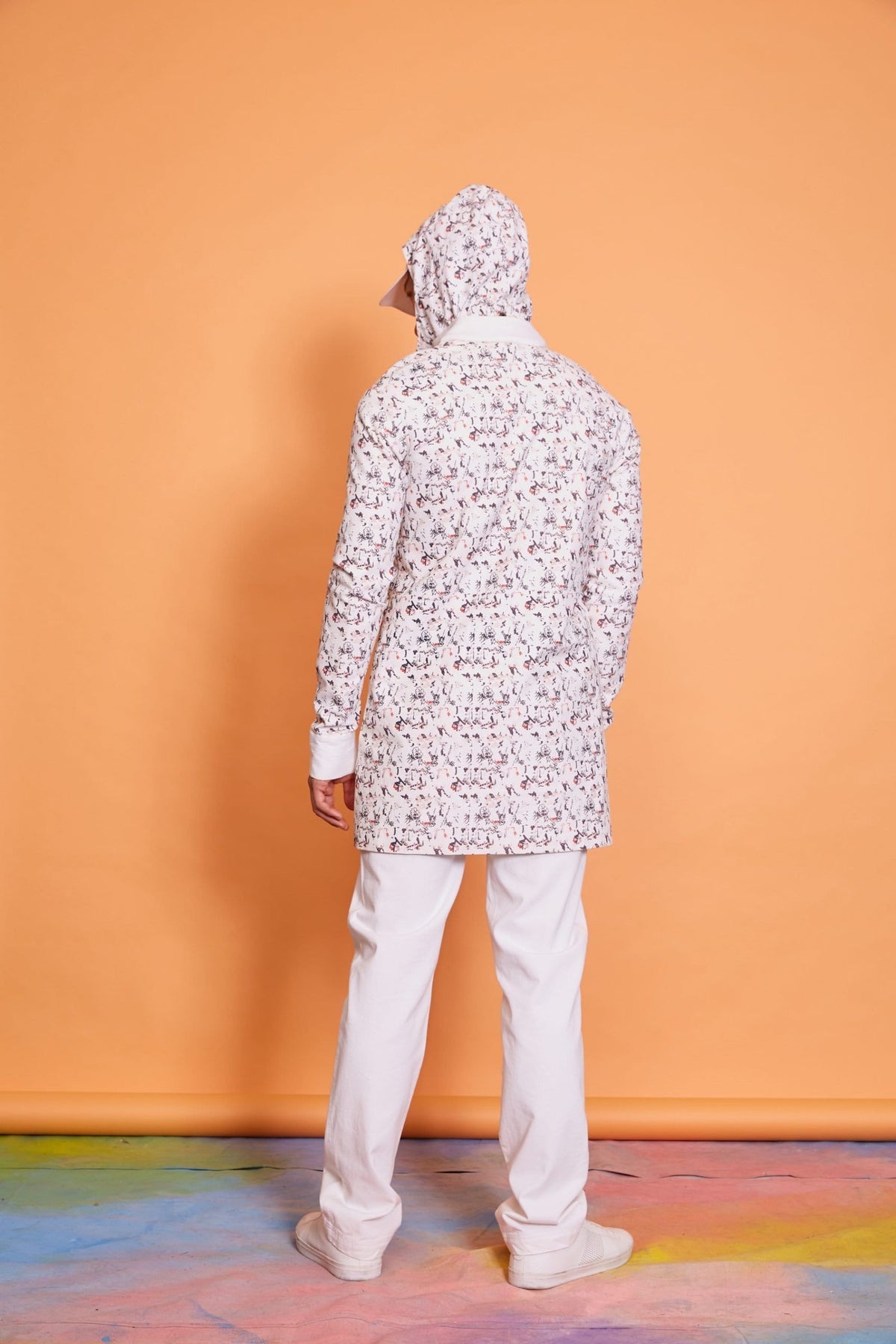 Lavanya Coodly Men > Apparel > Outerwear > Coats Lavanya Coodly Anthony Men's Wool Graffiti Print Knee-Length Jacket