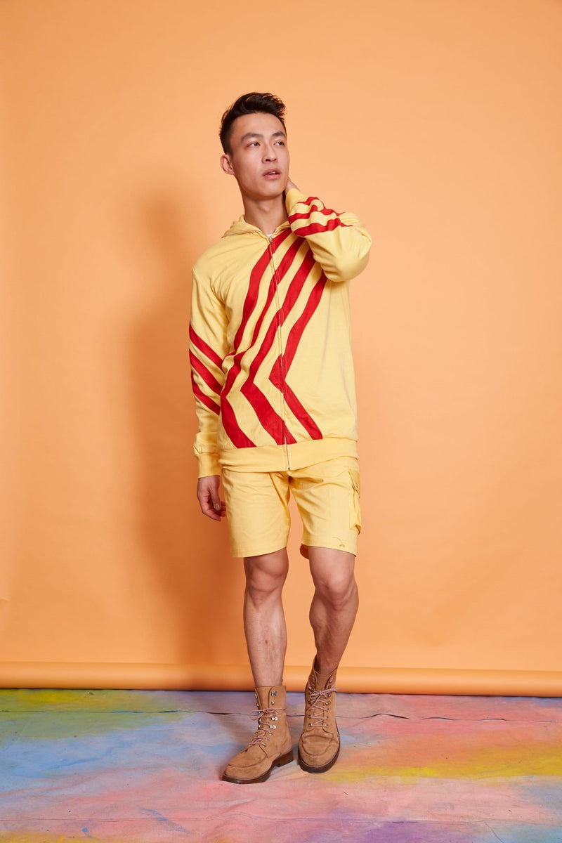 Lavanya Coodly Men > Apparel > Outerwear > Coats Lavanya Coodly Men's Luke Jacket in Yellow Cotton with Red Banding
