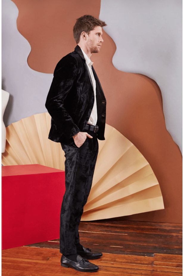 Lavanya Coodly Men's Lynden Silk Velvet Pants in Black or Midnight