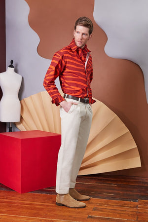 Lavanya Coodly Men > Apparel > Shirts & Tops Lavanya Coodly Men's Delvin Orange Linen Shirt