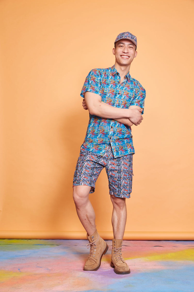 Lavanya Coodly Men > Apparel > Shirts & Tops Lavanya Coodly Men's Levi Blue Graffiti Organic Cotton Short Sleeve Shirt