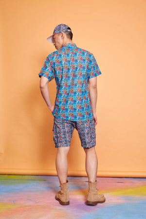 Lavanya Coodly Men > Apparel > Shirts & Tops Lavanya Coodly Men's Levi Blue Graffiti Organic Cotton Short Sleeve Shirt