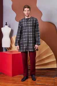 Lavanya Coodly Men > Apparel > Shirts & Tops S / Charcoal Lavanya Coodly Men's Blythe Charcoal Silk Shirt with Henley Neckline