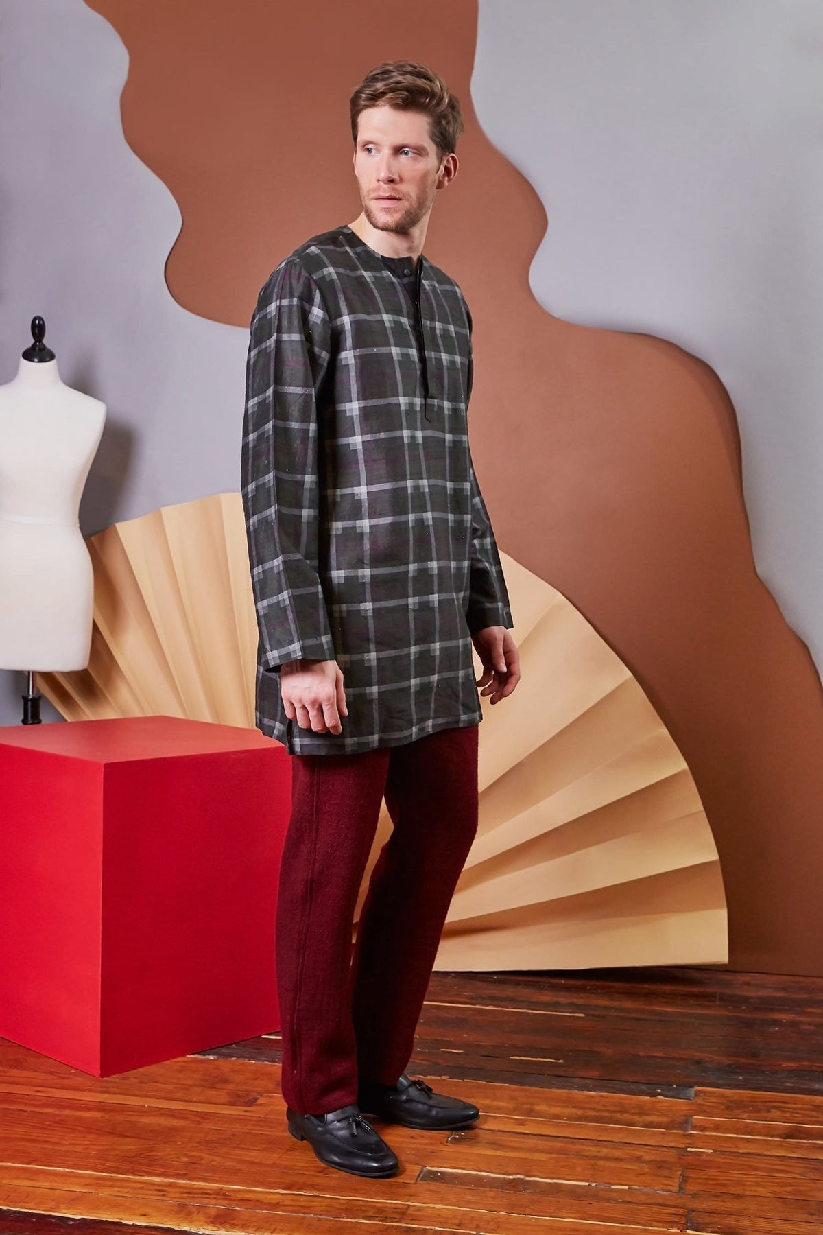 Lavanya Coodly Men > Apparel > Shirts & Tops XS / Charcoal Lavanya Coodly Men's Blythe Charcoal Silk Shirt with Henley Neckline