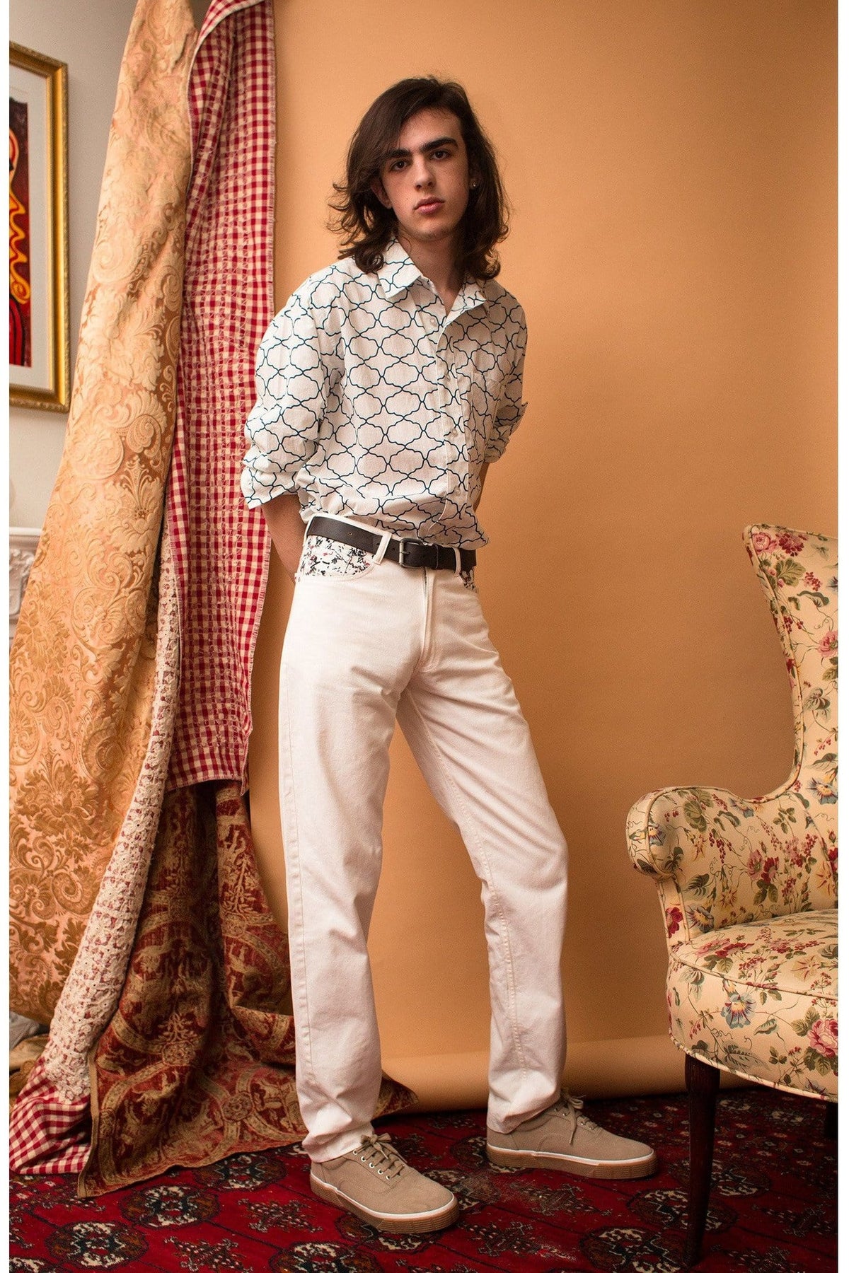 Lavanya Coodly Men's Fashion - Men's Clothing - Pants - Casual Pants XS / White Lavanya Coodly Men's White Canvas Theo Pants with Back Pocket Graffiti