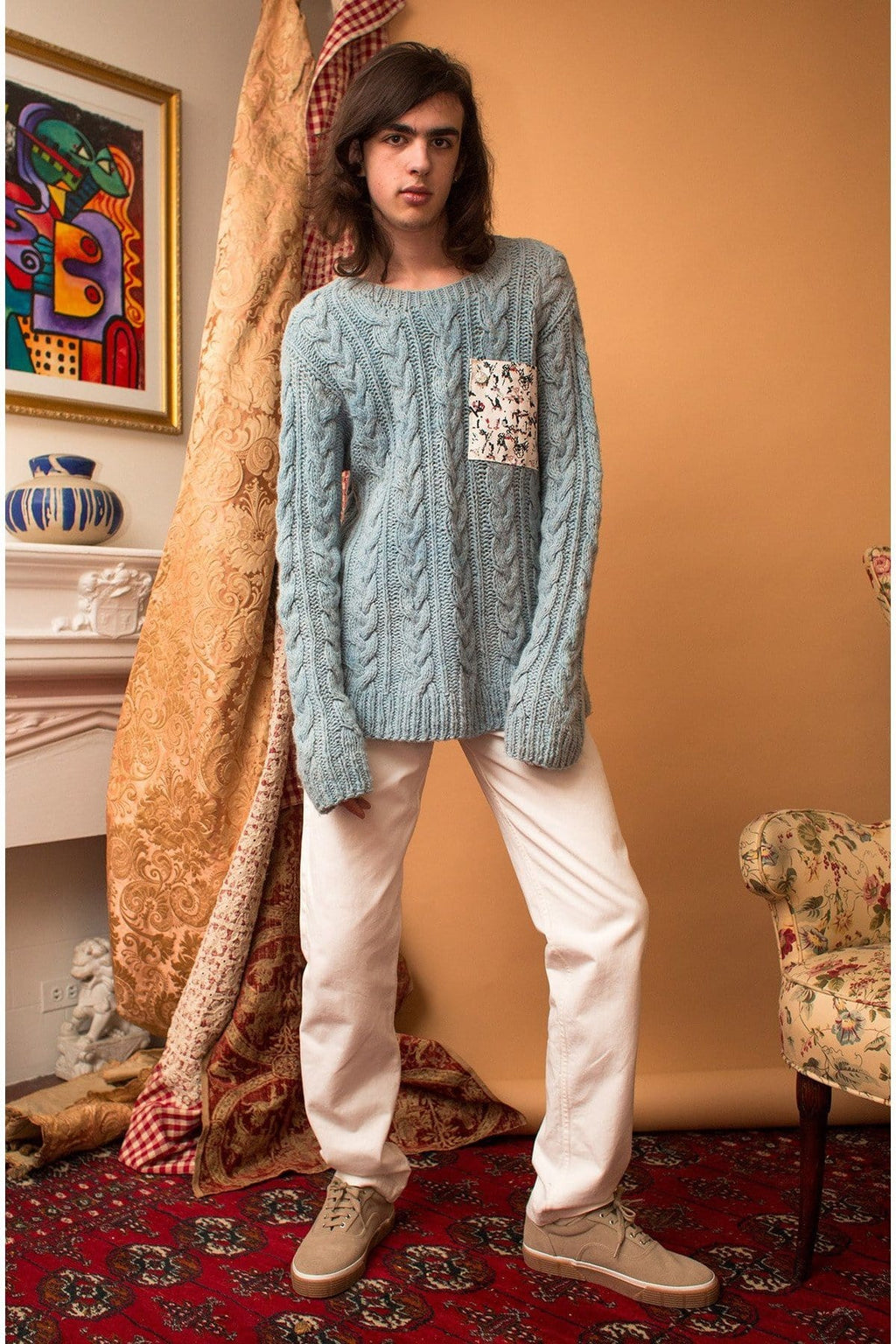 Lavanya Coodly Men's Fashion - Men's Clothing - Sweaters - Pullovers XS / Blue Lavanya Coodly Men's Clement Light Blue Merino Wool Sweater