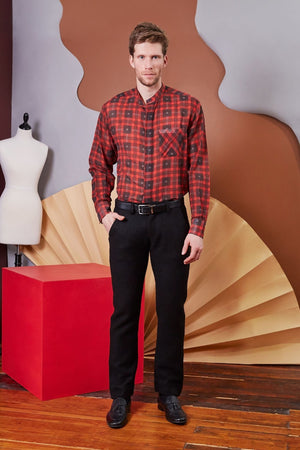 Lavanya Coodly Shirts - MAN XS / Red Lavanya Coodly Men's Lewis Plaid Shirt in Red and Blue Cotton
