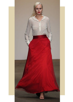 Lavanya Coodly Skirts Lavanya Coodly Hannah Floor Length Red Flare Skirt with Side Tie Belt