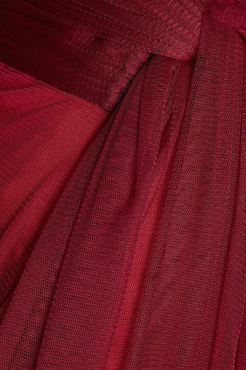 Lavanya Coodly Skirts Lavanya Coodly Hannah Floor Length Red Flare Skirt with Side Tie Belt