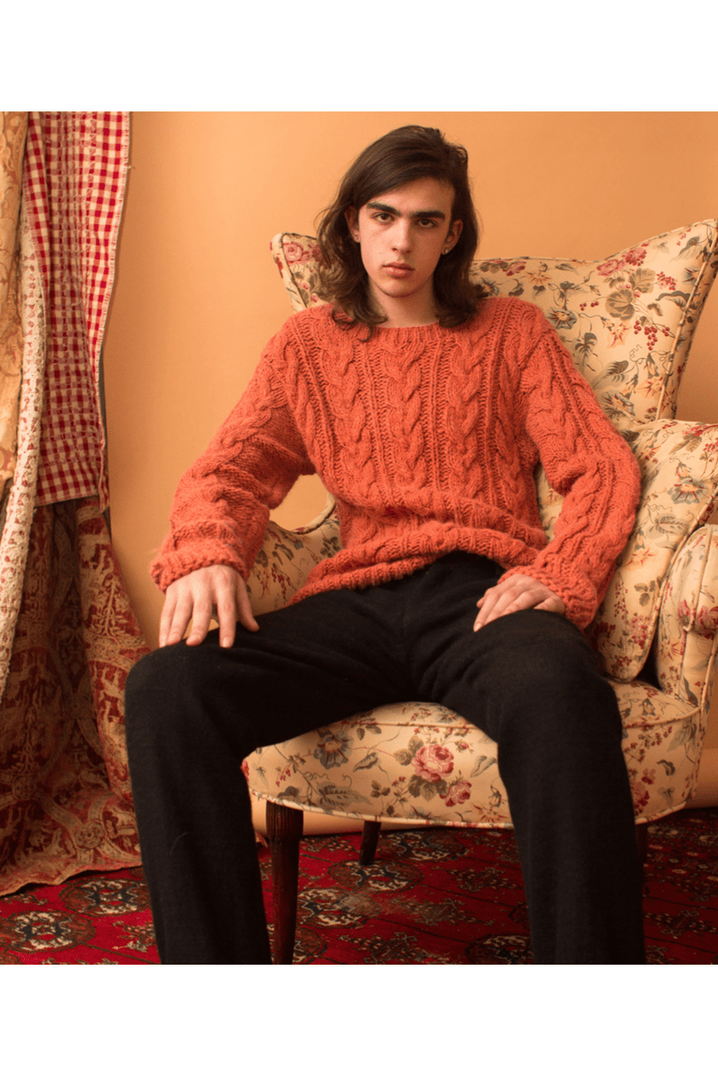 Lavanya Coodly Sweaters - MAN Lavanya Coodly Men's Marc Merino Wool Cable Knit Sweater in Orange, Black, Light Blue, Indigo, or White