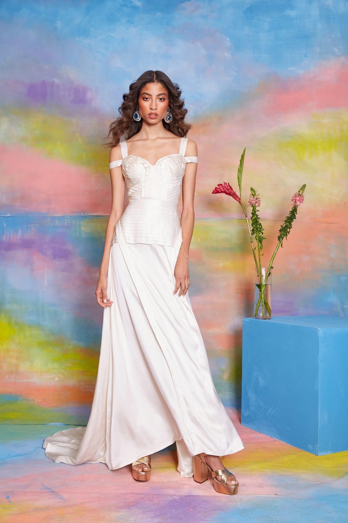 Lavanya Coodly Women - Apparel - Bridal XS / Charmeuse Lavanya Coodly Women's Full Length Gigi Silk Charmeuse Ivory Dress with Corset Silhouette, Gliding Skirt, & Side Slit