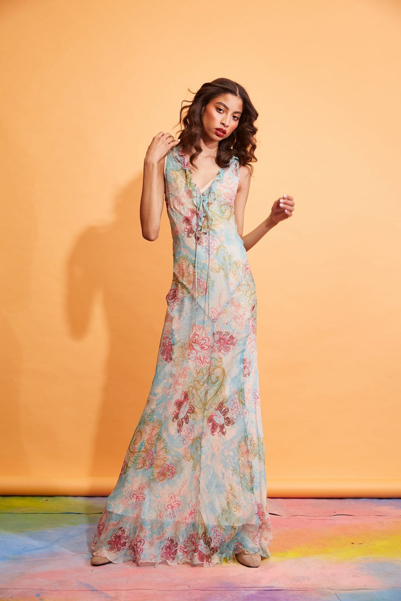 Lavanya Coodly Women - Apparel - Dresses - Cocktail Lavanya Coodly Annabelle Silk Chiffon Maxi Dress in Multicolor Print