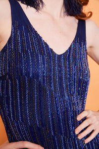 Lavanya Coodly Women - Apparel - Dresses - Cocktail Lavanya Coodly Women's Cecile Midnight Blue Hand-Beaded Floor Length Bodycon Dress