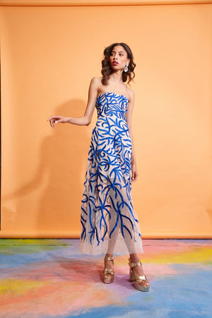 Lavanya Coodly Women - Apparel - Dresses - Cocktail Lavanya Coodly Women's Courtney Strapless Tulle Ankle Length Blue Dress