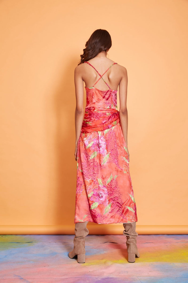 Lavanya Coodly Women - Apparel - Dresses - Cocktail Lavanya Coodly Women's Erica Silk Chiffon Midi Dress with Crisscross Back and A-Line Silhouette