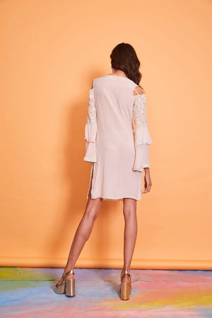 Lavanya Coodly Women - Apparel - Dresses - Cocktail Lavanya Coodly Women's Pale Blush Silk Above The Knee Morgan Dress with Exquisite Hand Beaded Detail & Tiered Sleeves