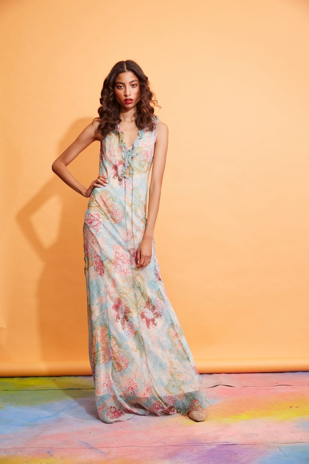 Lavanya Coodly Women - Apparel - Dresses - Cocktail XS / Multi Lavanya Coodly Annabelle Silk Chiffon Maxi Dress in Multicolor Print