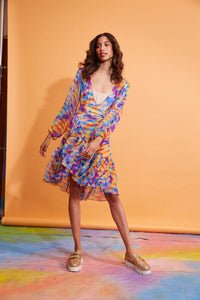 Lavanya Coodly Women - Apparel - Dresses - Day to Night Lavanya Coodly Women's Harper Silk Wrap Midi Dress in Kaleidoscope Print