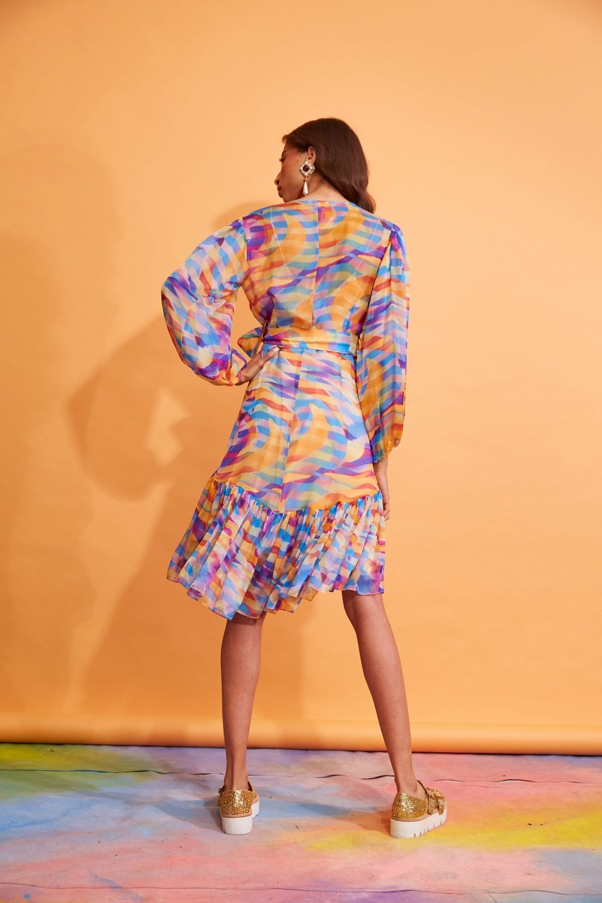 Lavanya Coodly Women - Apparel - Dresses - Day to Night Lavanya Coodly Women's Harper Silk Wrap Midi Dress in Kaleidoscope Print