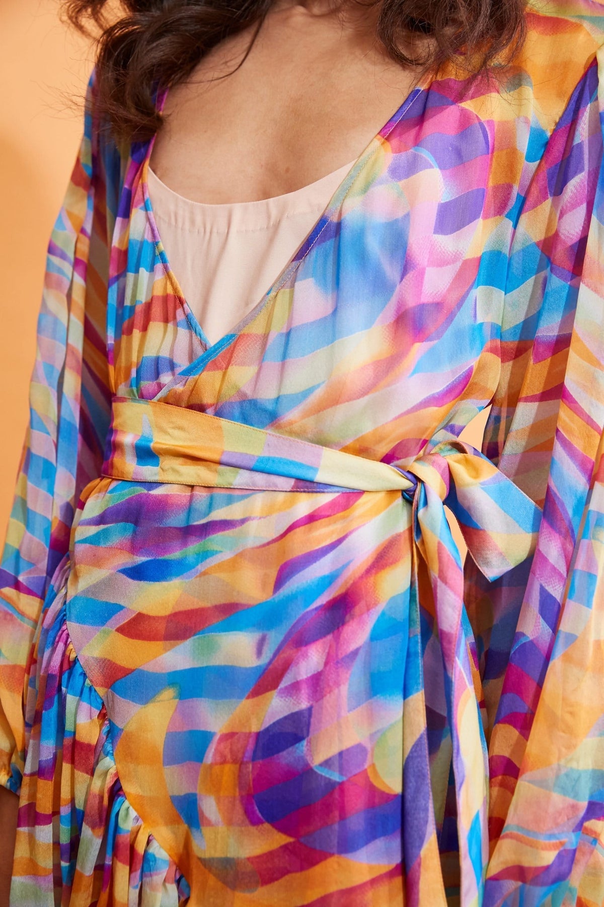 Lavanya Coodly Women - Apparel - Dresses - Day to Night Lavanya Coodly Women's Harper Silk Wrap Midi Dress in Kaleidoscope Print