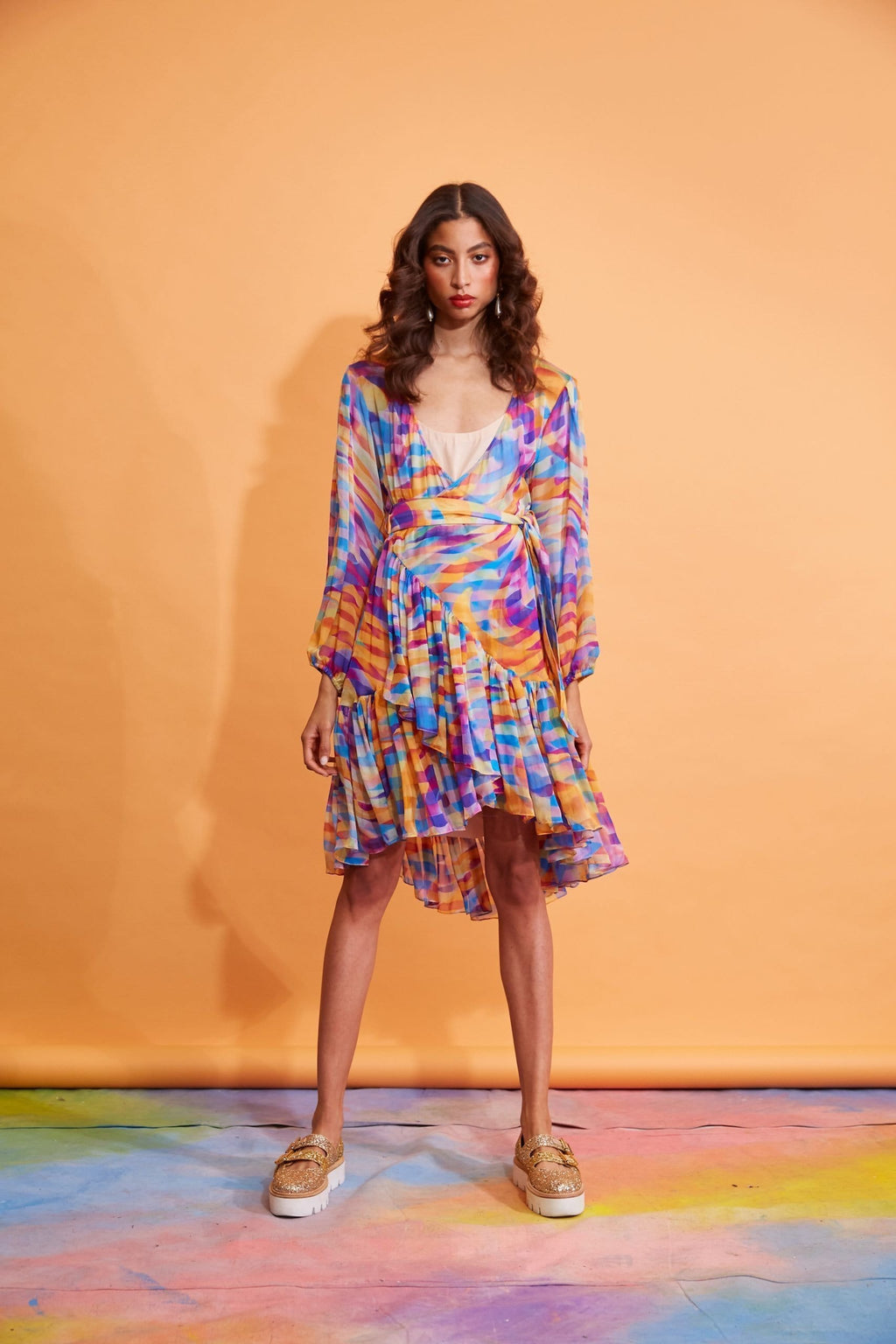 Lavanya Coodly Women - Apparel - Dresses - Day to Night XS / Multi Lavanya Coodly Women's Harper Silk Wrap Midi Dress in Kaleidoscope Print