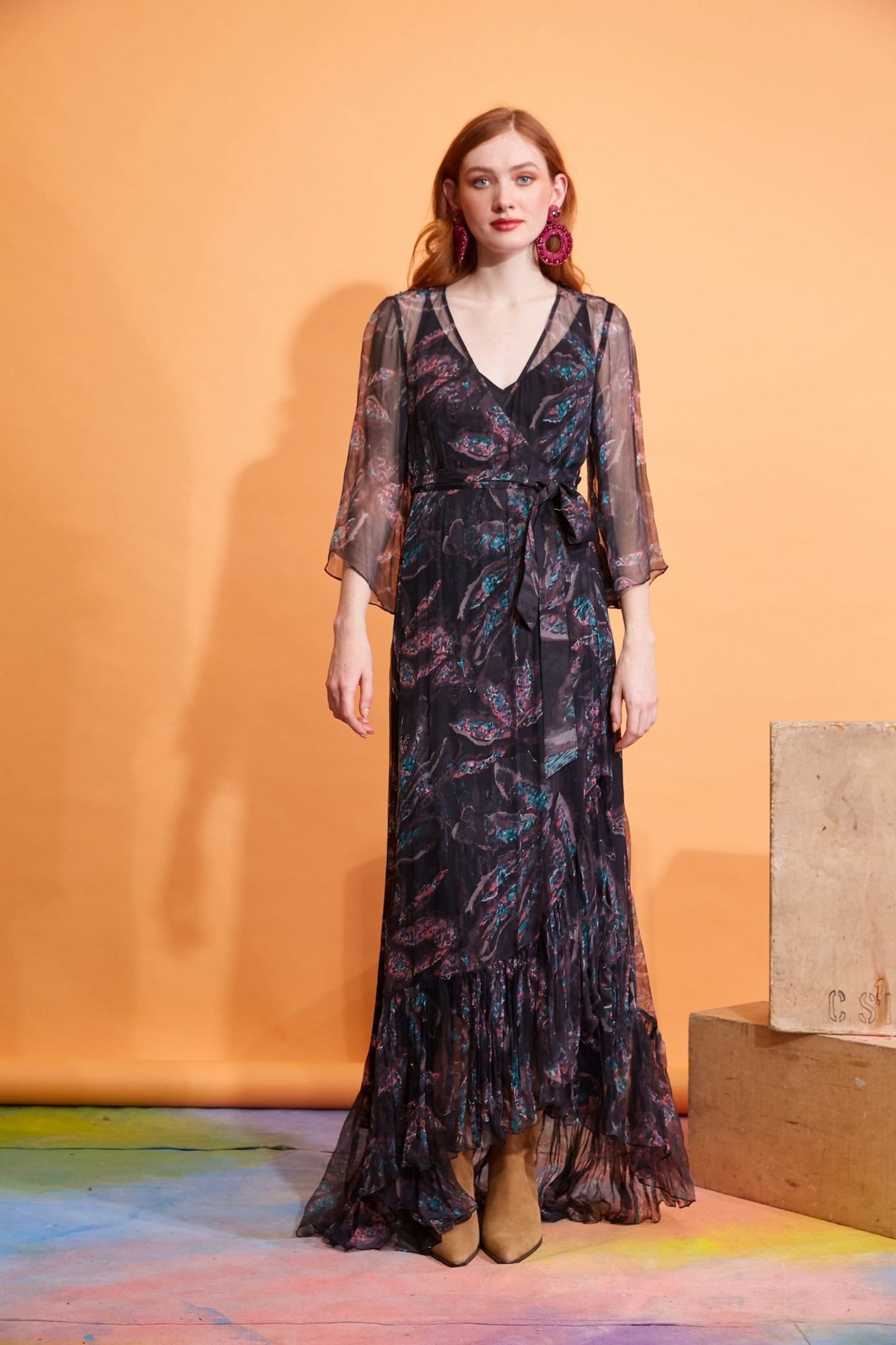 Lavanya Coodly Women - Apparel - Dresses - Maxi Lavanya Coodly Agatha Silk Chiffon Wrap Dress with High-Low Hemline