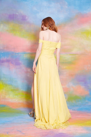 Lavanya Coodly Women's Fashion - Weddings & Events - Cocktail Dresses Lavanya Coodly Women's Francesca Off The Shoulder Floor Length Dress with High Slit in Daffodil