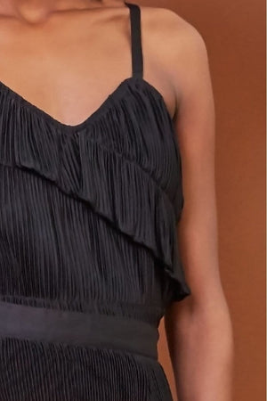 Lavanya Coodly Women's Fashion - Women's Clothing - Blouses & Shirts Lavanya Coodly Women's Peyton Satin Blouse with Accordion Pleats & Asymmetrical Peplum Hem in Blush or Black