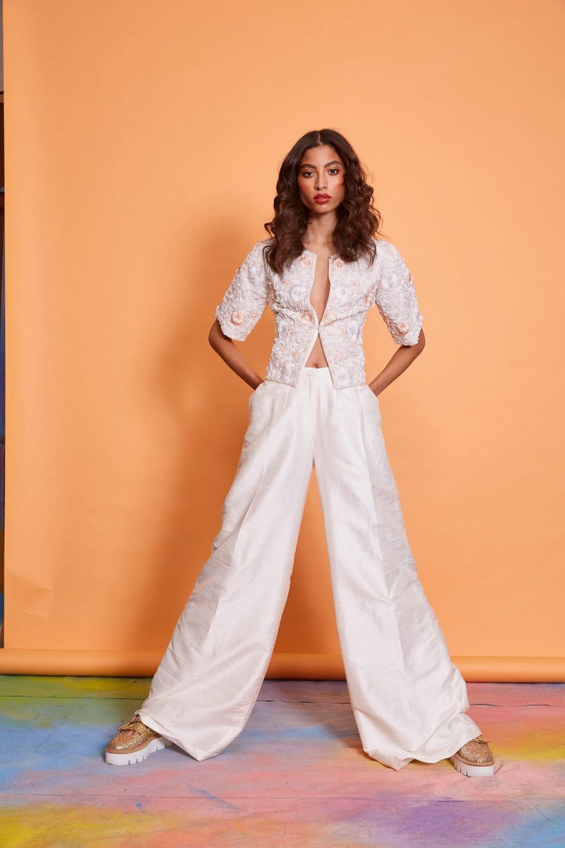 Lavanya Coodly Women's Fashion - Women's Clothing - Bottoms Lavanya Coodly Women's Antique White 100% Silk Stephanie Wide Leg Pants