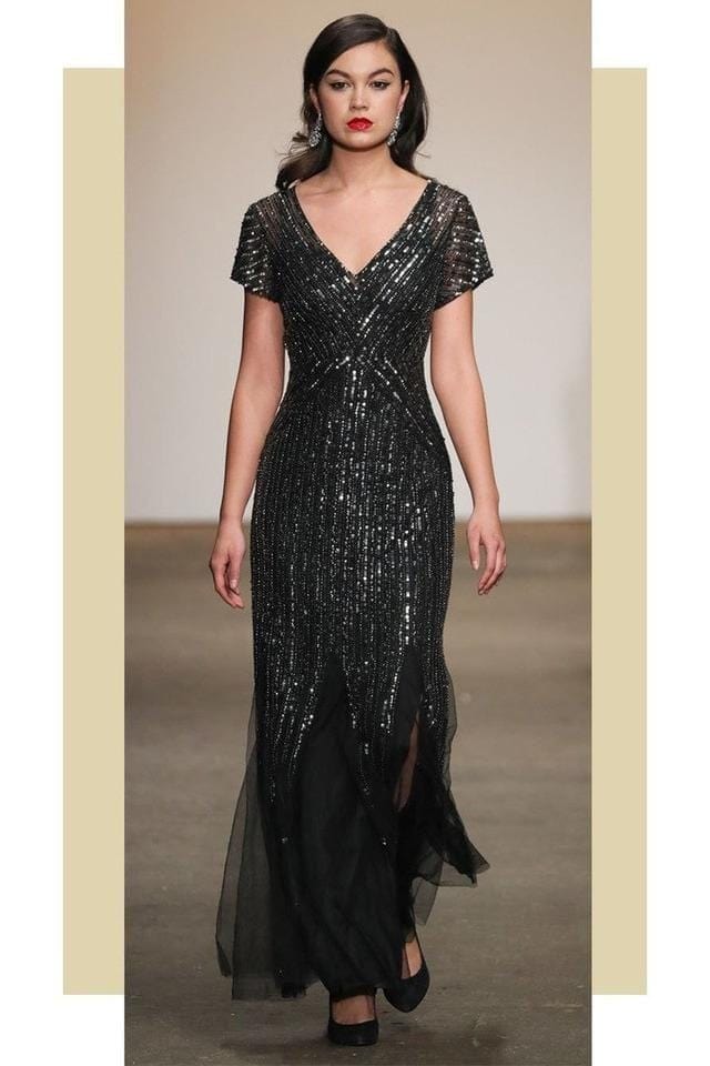 Lavanya Coodly XS / Charcoal Lavanya Coodly Larose Hand-Embroidered Sequin Ball Gown in Charcoal with Black, and Silver Pipe Beads