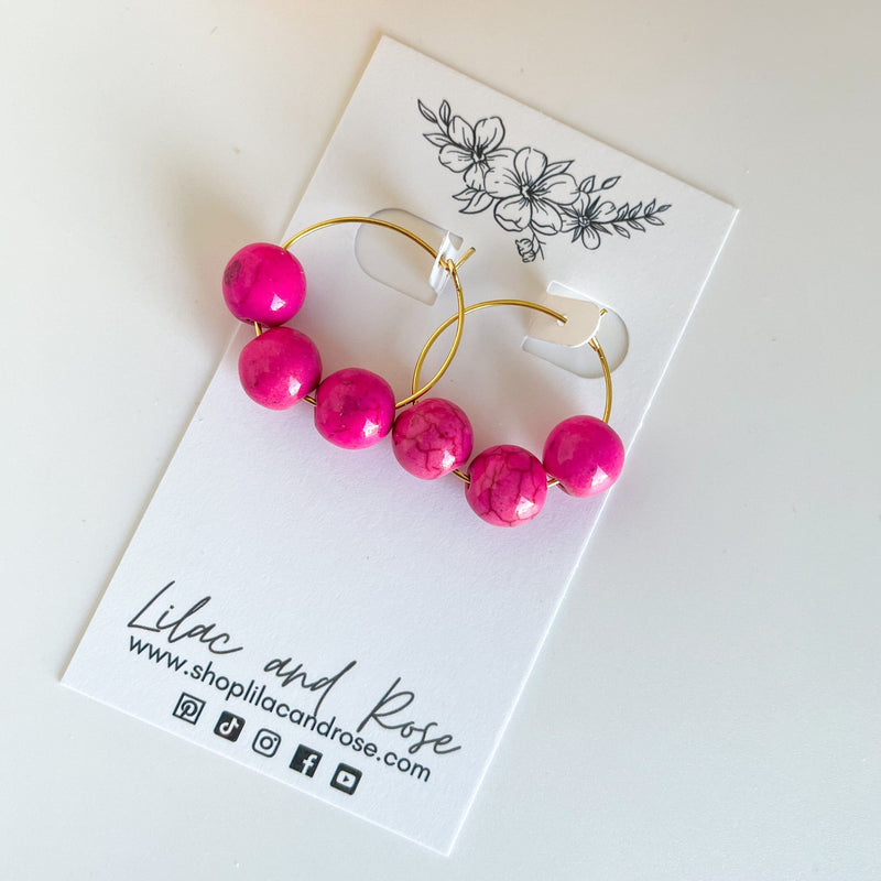 Lilac and Rose Earrings Beaded Hoop Earrings