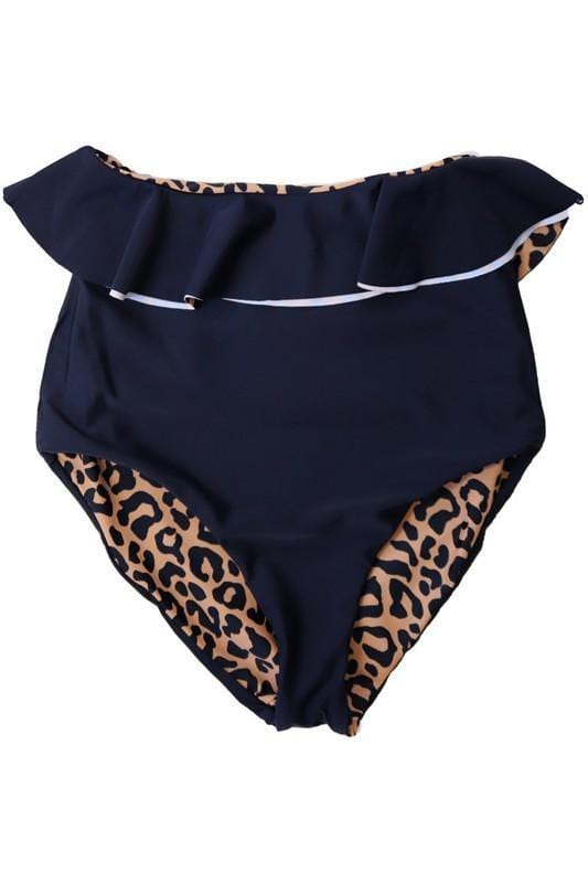 Living Free Beauty Women's Fashion - Women's Clothing Black Leopard Reversible Peplum Ultra High Bottoms