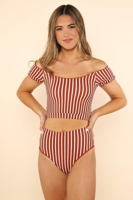 Living Free Beauty Women's Fashion - Women's Clothing Sienna & White Stripe Off Shoulder Swim Top | LFB