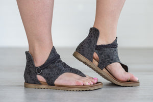 Living Free Beauty Women's Fashion - Women's Shoes - Women's Sandals Sariah Leopard Print Sandals- Charcoal