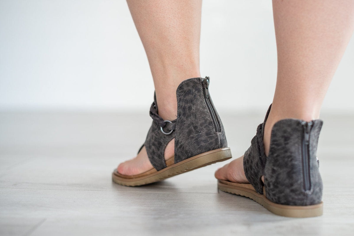 Living Free Beauty Women's Fashion - Women's Shoes - Women's Sandals Sariah Leopard Print Sandals- Charcoal