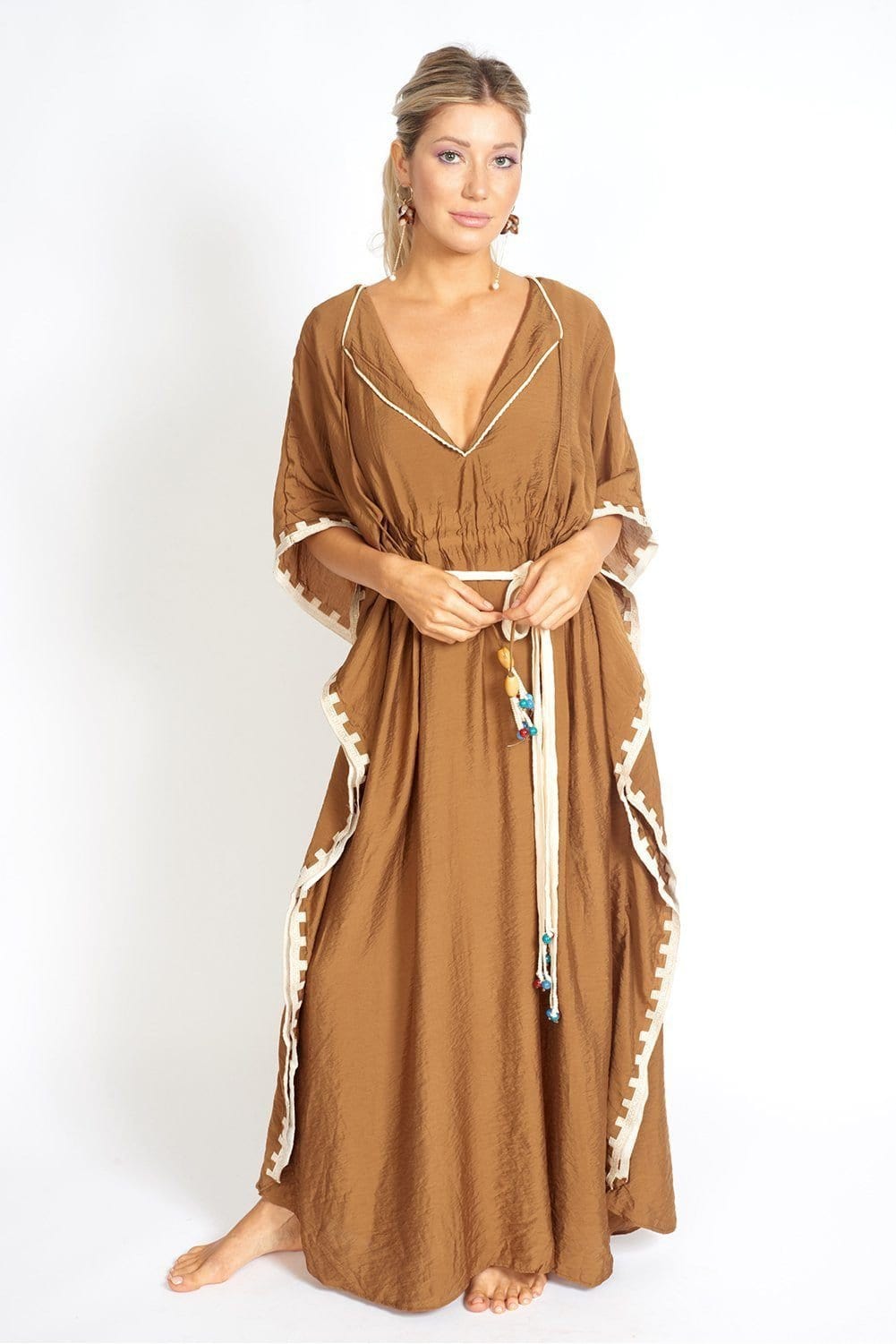 M.USE Apparel & Accessories > Clothing > Outerwear > Coats & Jackets M.USE Tulum Beach Beaded Linen Poncho