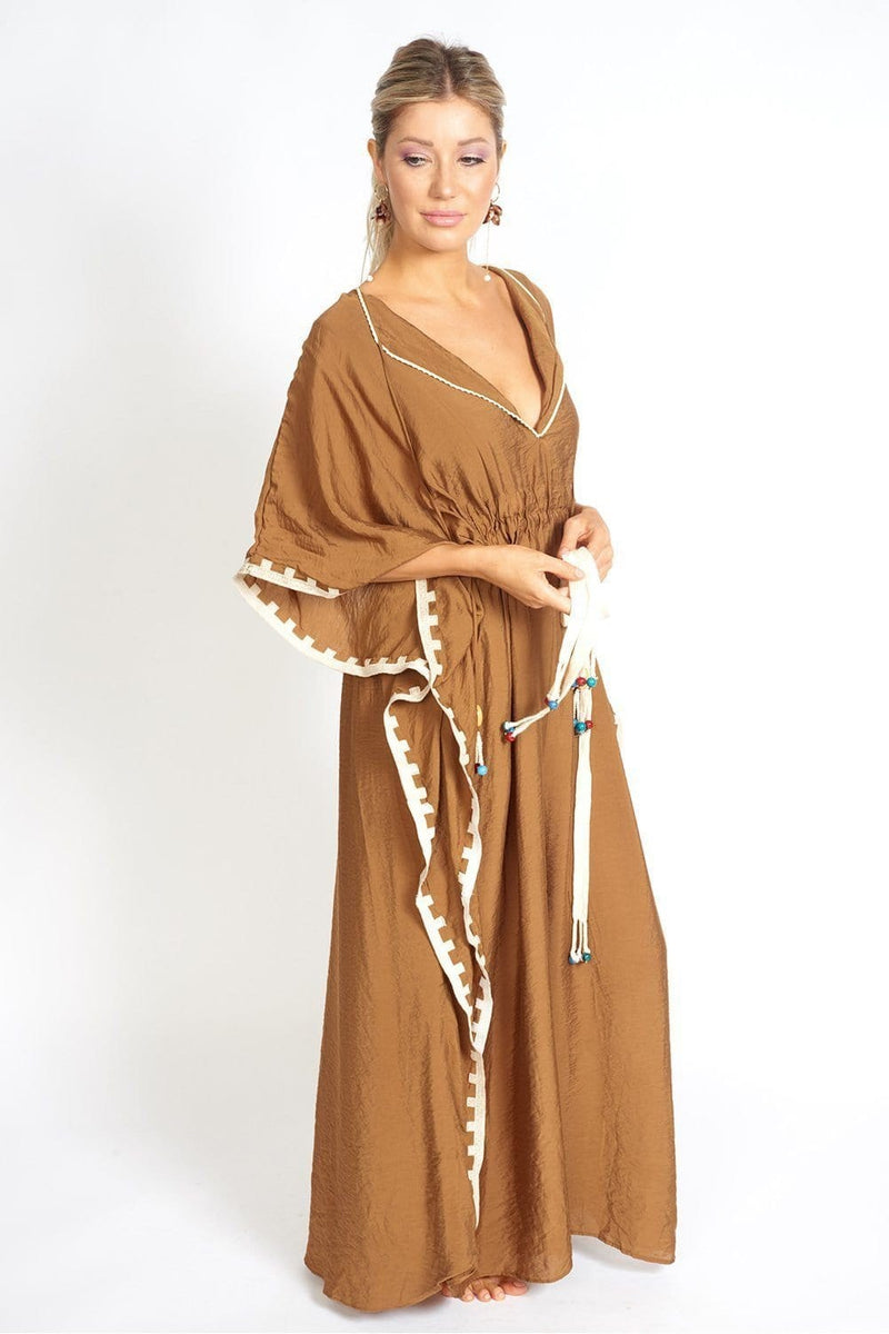 M.USE Apparel & Accessories > Clothing > Outerwear > Coats & Jackets M.USE Tulum Beach Beaded Linen Poncho