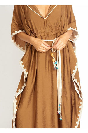 M.USE Apparel & Accessories > Clothing > Outerwear > Coats & Jackets M.USE Tulum Beach Beaded Linen Poncho