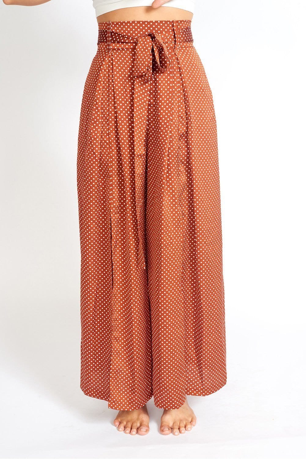 M.USE Apparel & Accessories > Clothing > Pants S / Red With White Polka Dot M.USE Alessandra Wide Leg Slit Pants
