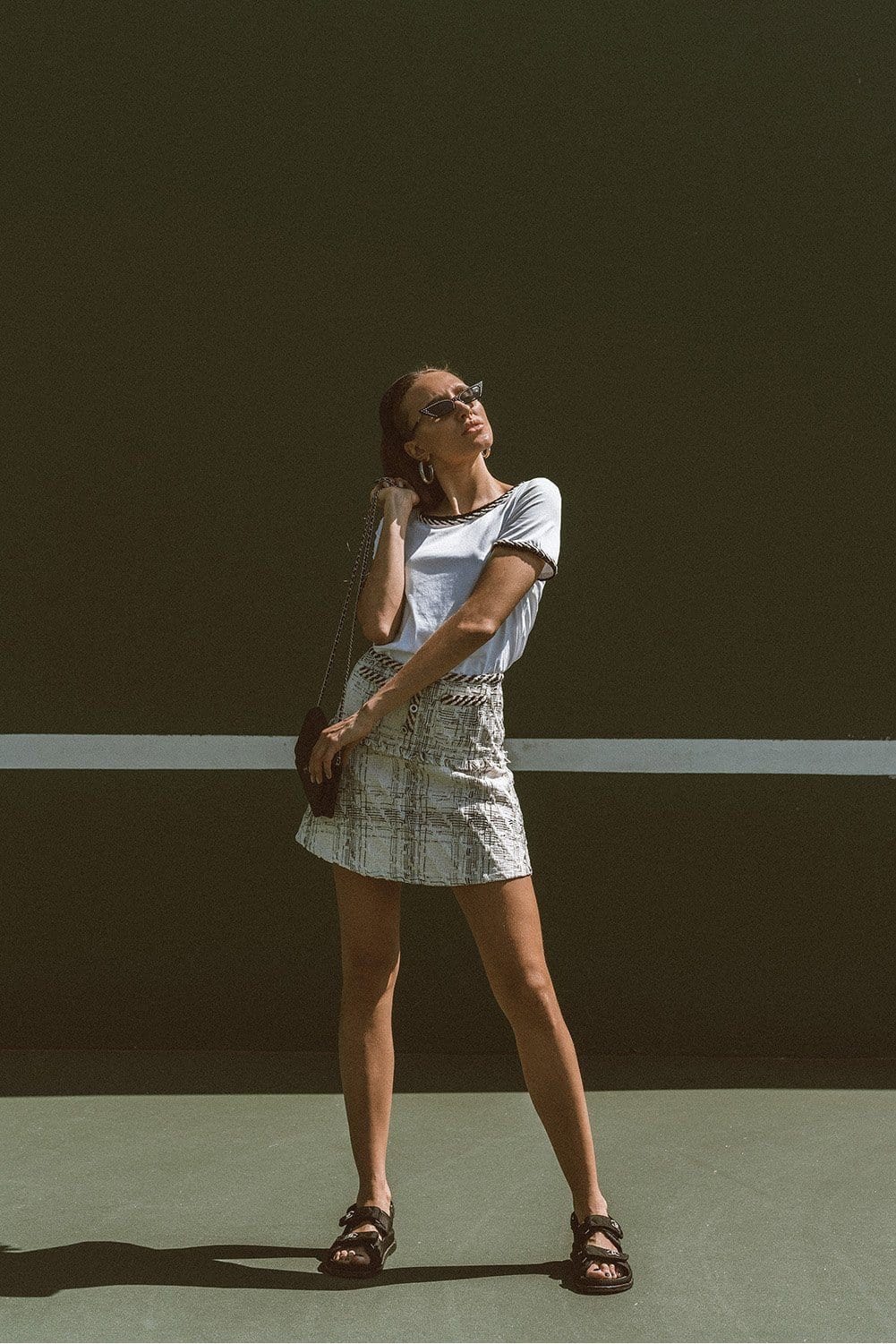 M.USE Apparel & Accessories > Clothing > Shirts & Tops M.USE Ambre White T-shirt with Tweed Detailing