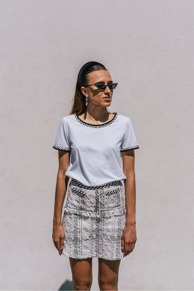 M.USE Apparel & Accessories > Clothing > Shirts & Tops M.USE Ambre White T-shirt with Tweed Detailing