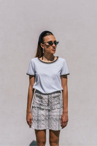 M.USE Apparel & Accessories > Clothing > Shirts & Tops M.USE Ambre White T-shirt with Tweed Detailing