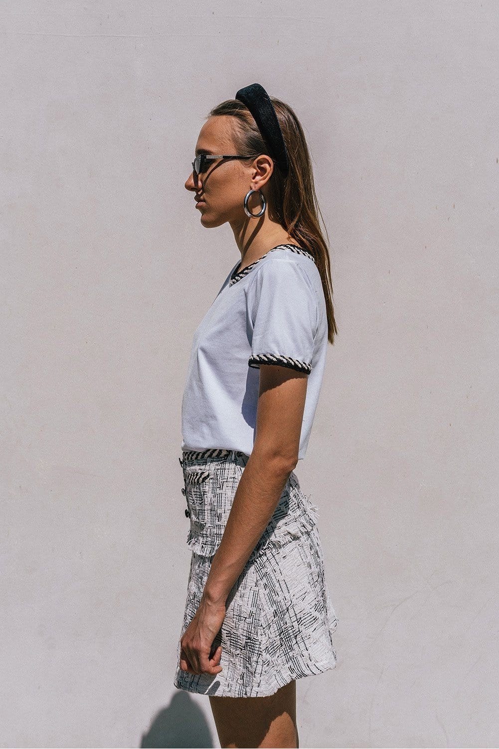 M.USE Apparel & Accessories > Clothing > Shirts & Tops M.USE Ambre White T-shirt with Tweed Detailing