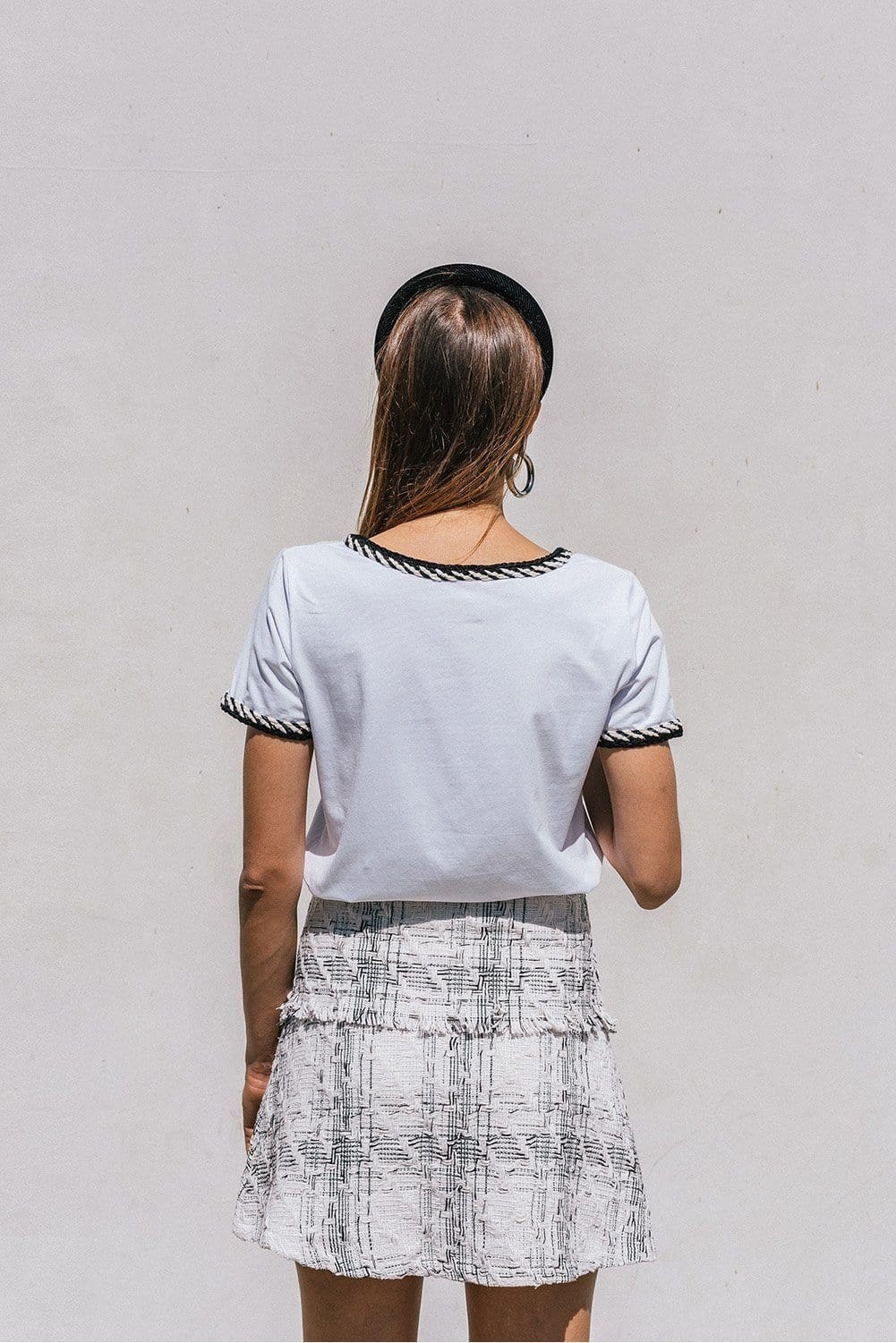 M.USE Apparel & Accessories > Clothing > Shirts & Tops M.USE Ambre White T-shirt with Tweed Detailing