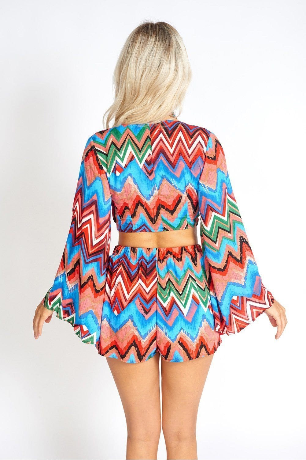 M.USE Apparel & Accessories > Clothing > Shirts & Tops M.USE Rainbow Waves Bohemian Front Tying Crop Top