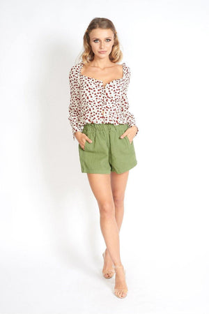 M.USE Apparel & Accessories > Clothing > Shirts & Tops M.USE Rose Print Button Placket Cropped Blouse