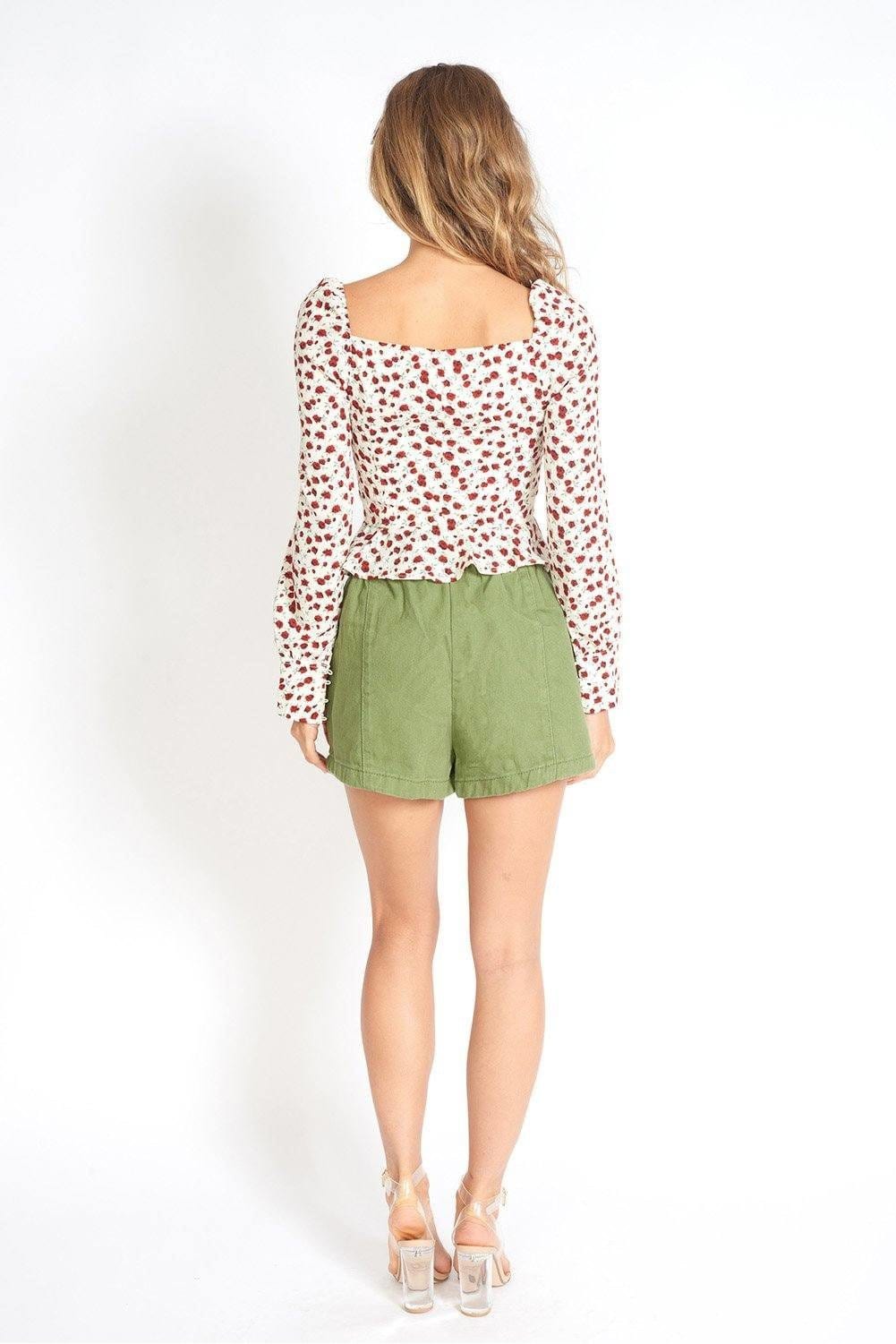 M.USE Apparel & Accessories > Clothing > Shirts & Tops M.USE Rose Print Button Placket Cropped Blouse