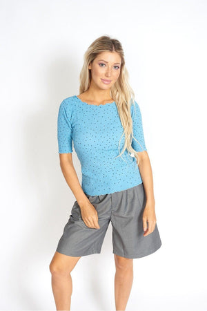 M.USE Apparel & Accessories > Clothing > Shirts & Tops One Size / Baby Blue M.USE So Sweet Frill Polka Dots Top