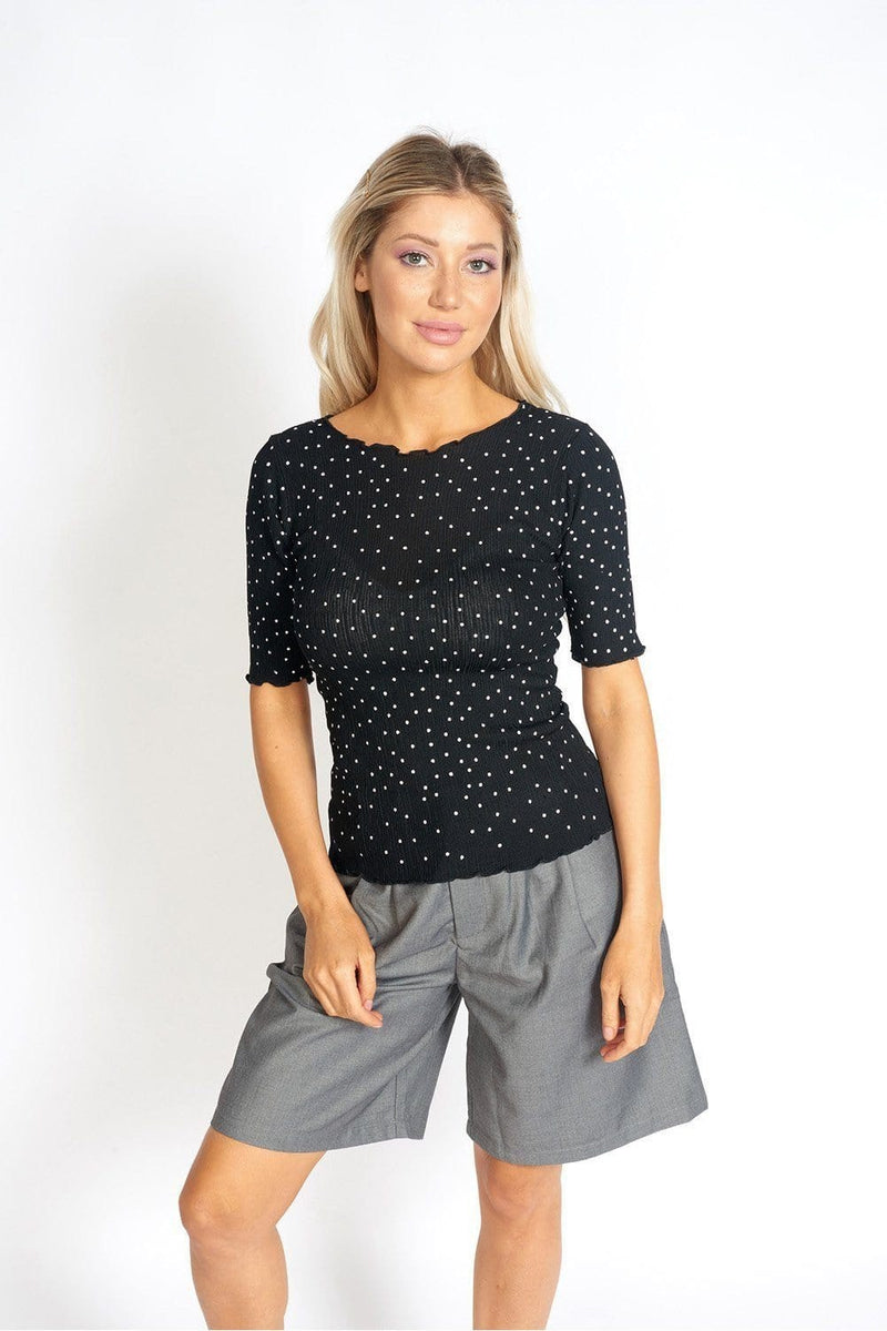 M.USE Apparel & Accessories > Clothing > Shirts & Tops One Size / Black M.USE So Sweet Frill Polka Dots Top